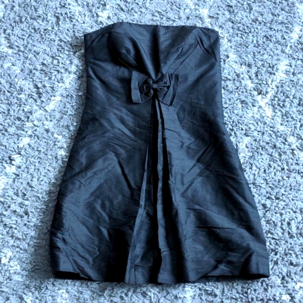 Ann Taylor black silk strapless party dress